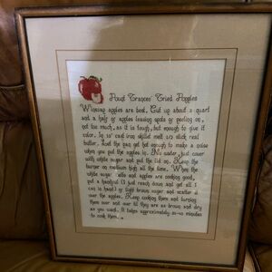 Vintage "Aunt Frances Fried Apple Pie Recipe" Cross Stitched And Framed 17 X 14